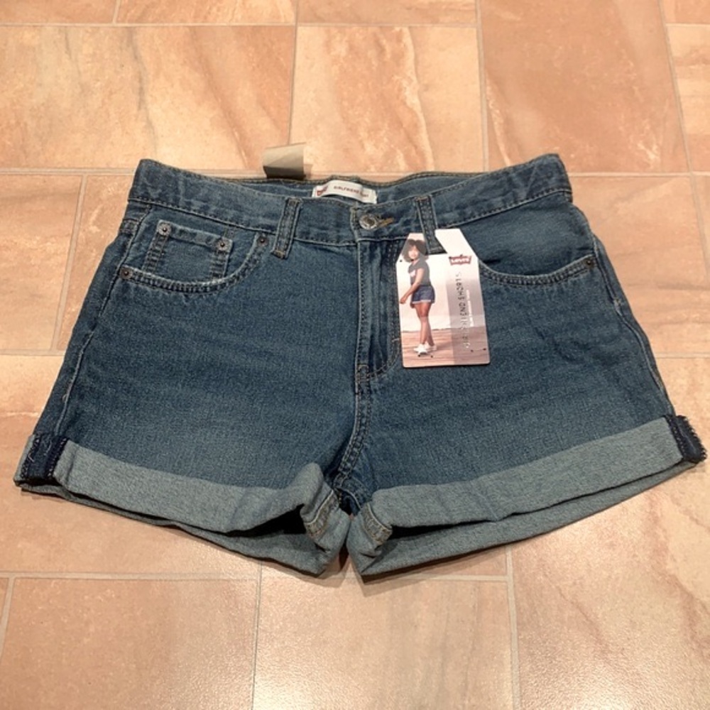 NWT Levi’s Kids Girls Blue Medium Wash Girlfriend Denim Cuffed Jean Shorts